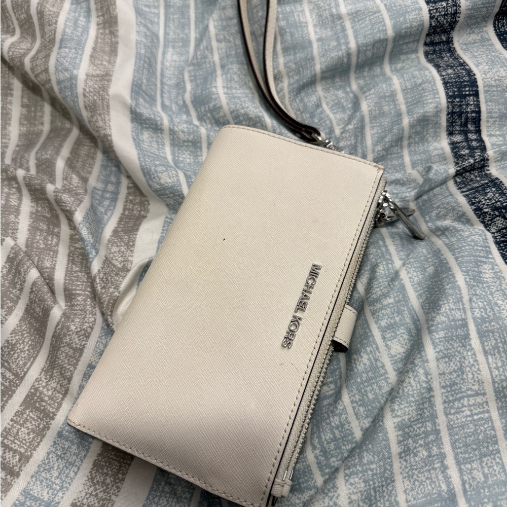 Michael Kors Cream Wristlet with Silver Accents